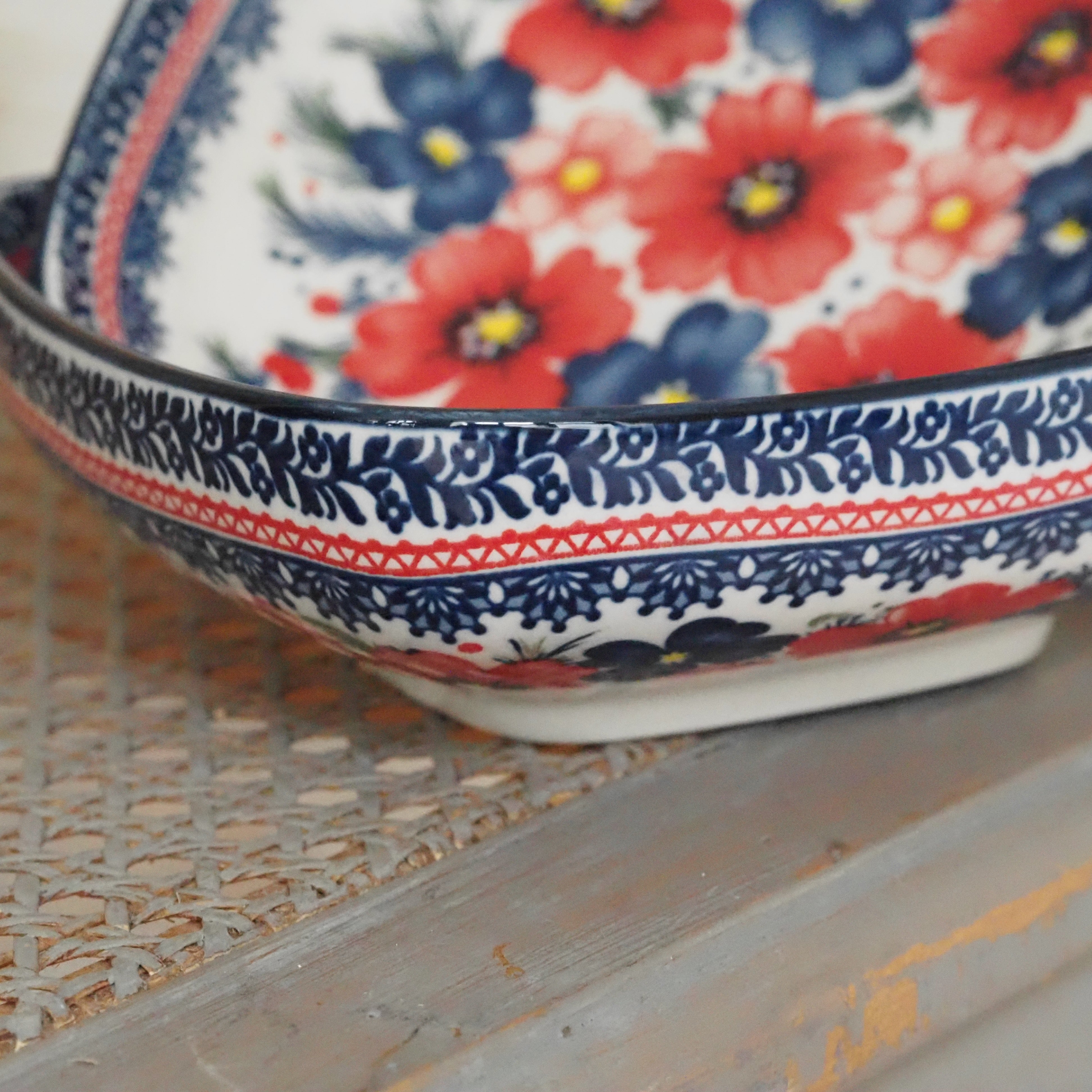Keramikschale Blumendekor · Blau Rot Bunzlauer Tradition
