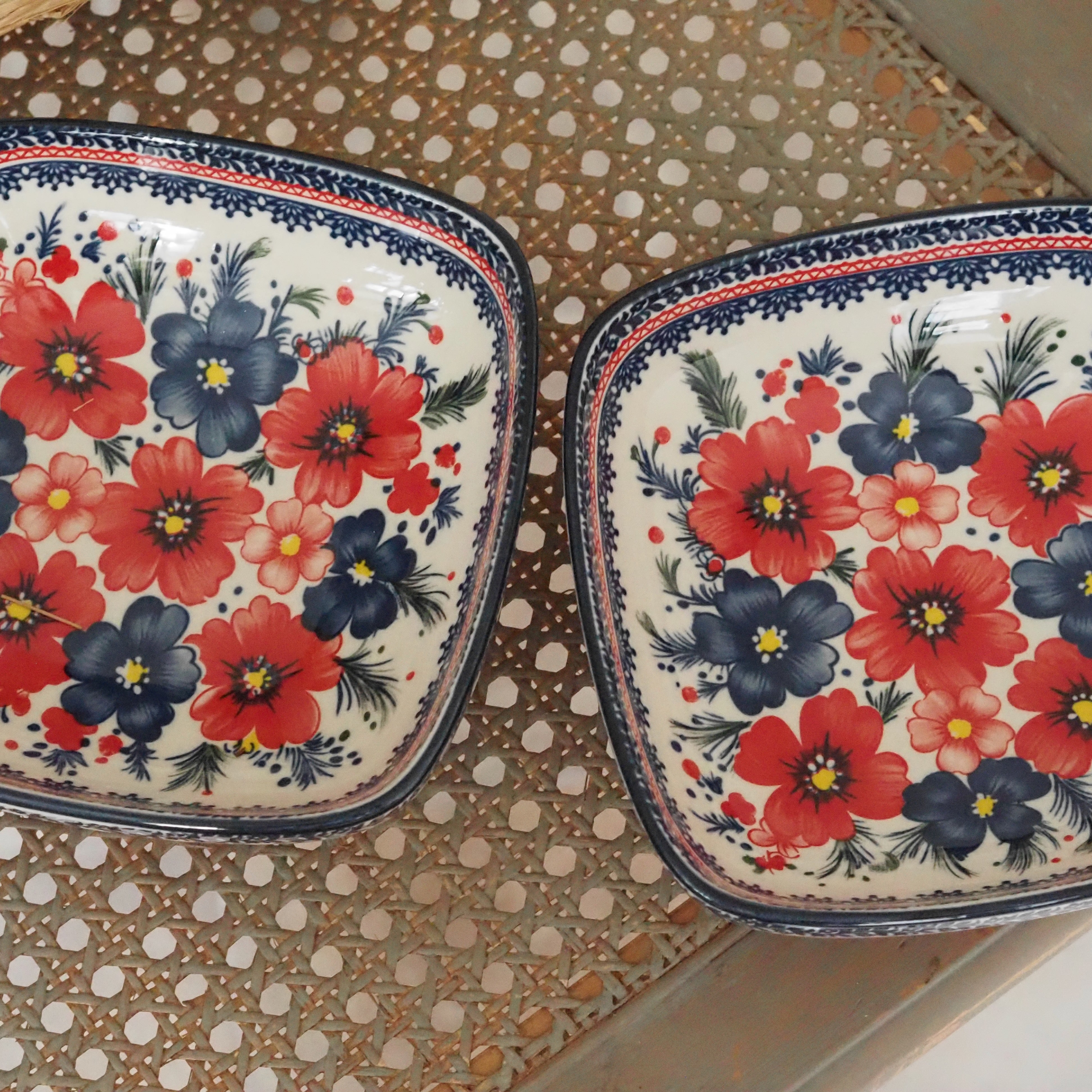 Keramikschale Blumendekor · Blau Rot Bunzlauer Tradition