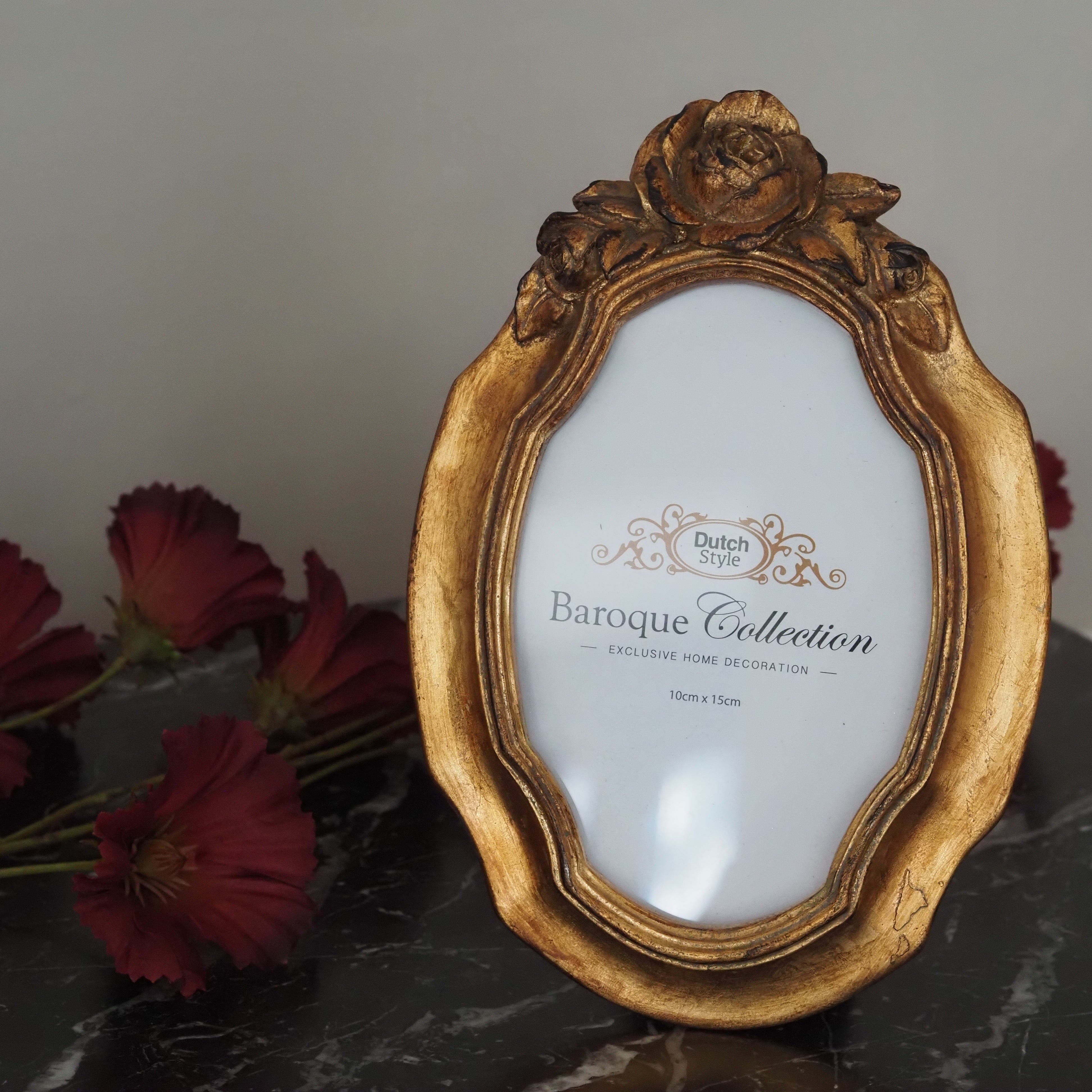 Bilderrahmen Gold 10 × 15 cm · Polyresin mit Antik-Patina [VARIANTE A – Rundbogen / VARIANTE B – Oval mit Rosendekor]