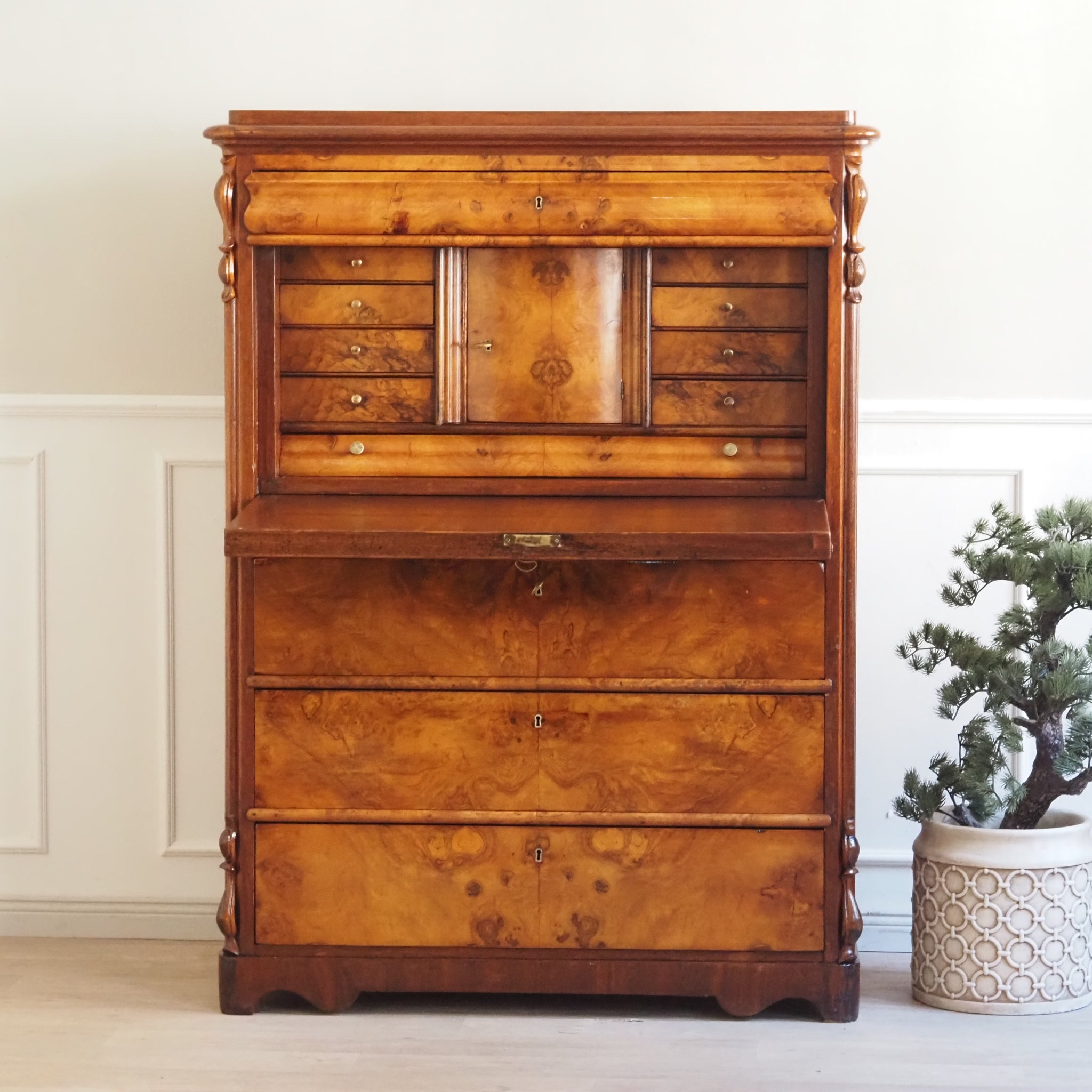 Antiker Sekretär mit Schubladen, Biedermeier um 1840, Vintage Schreibsekretär