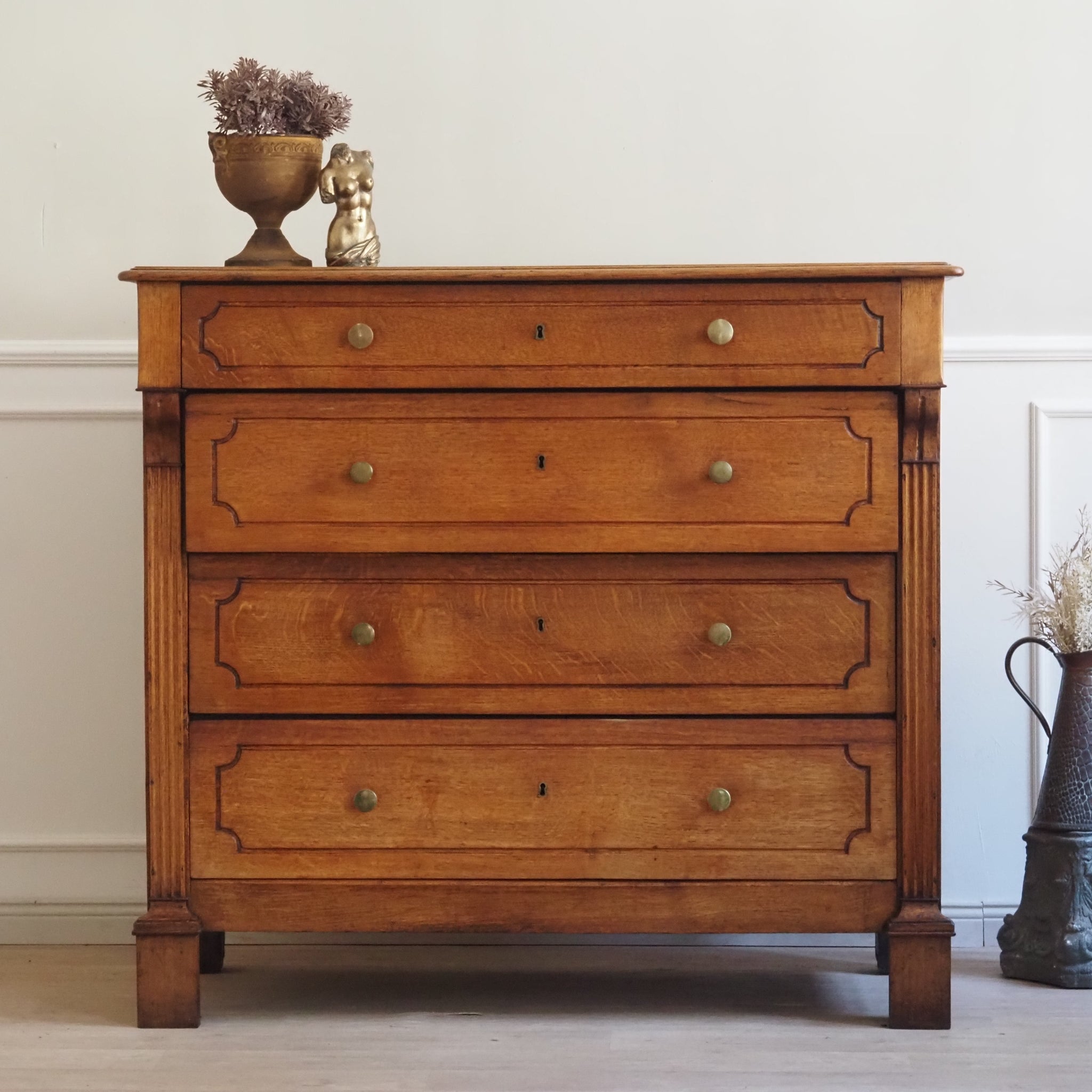 Elegante antike Schubladenkommode um 1880 - Kommode Eiche honigbraun