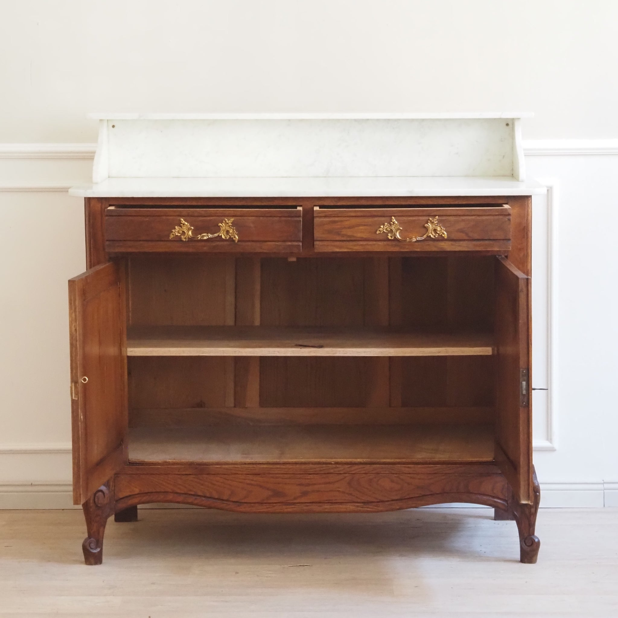 Antike Marmorkommode - Waschtisch-Sideboard mit weißem Marmor um 1900