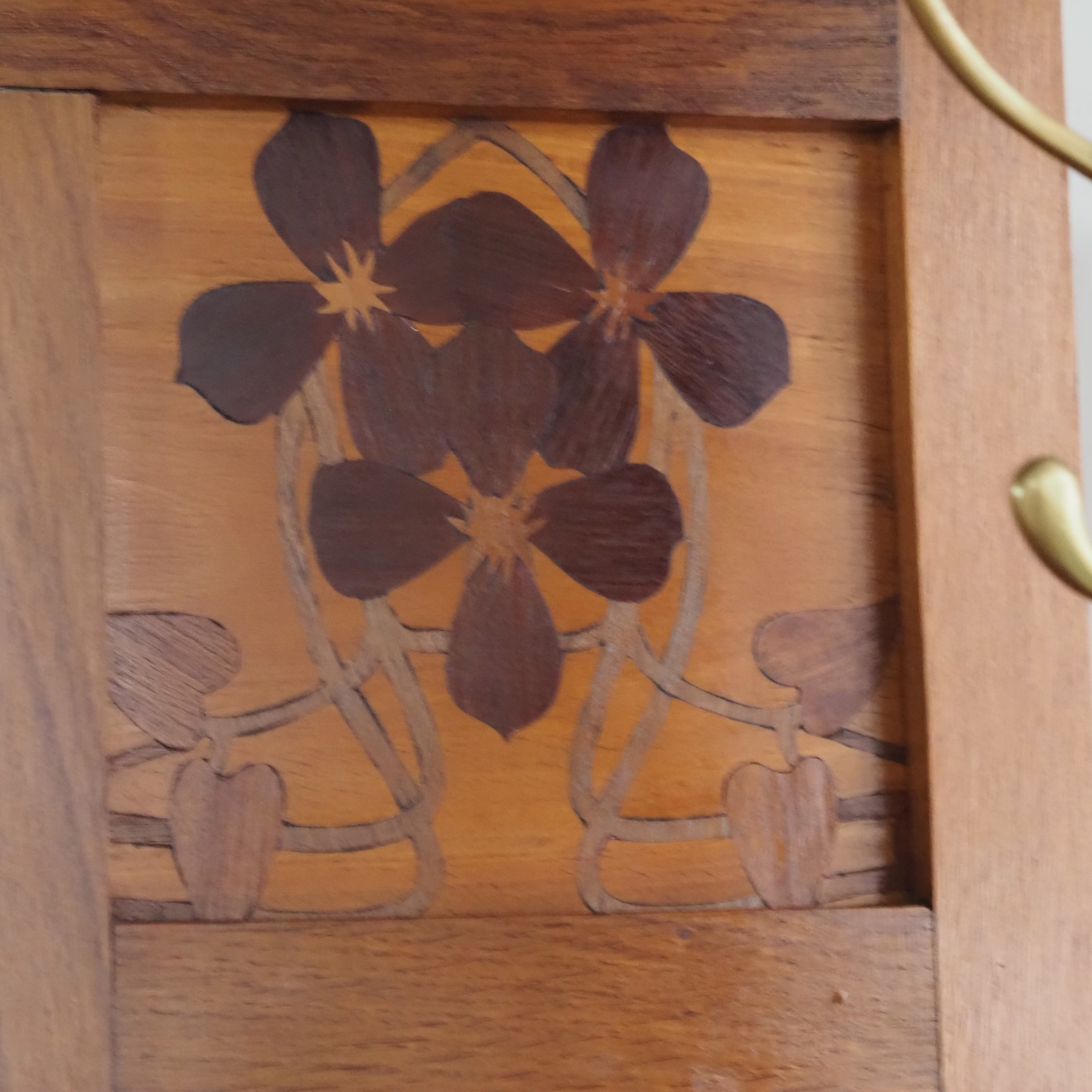 Jugendstil Garderobe Eiche mit Spiegel und Intarsien um 1900
