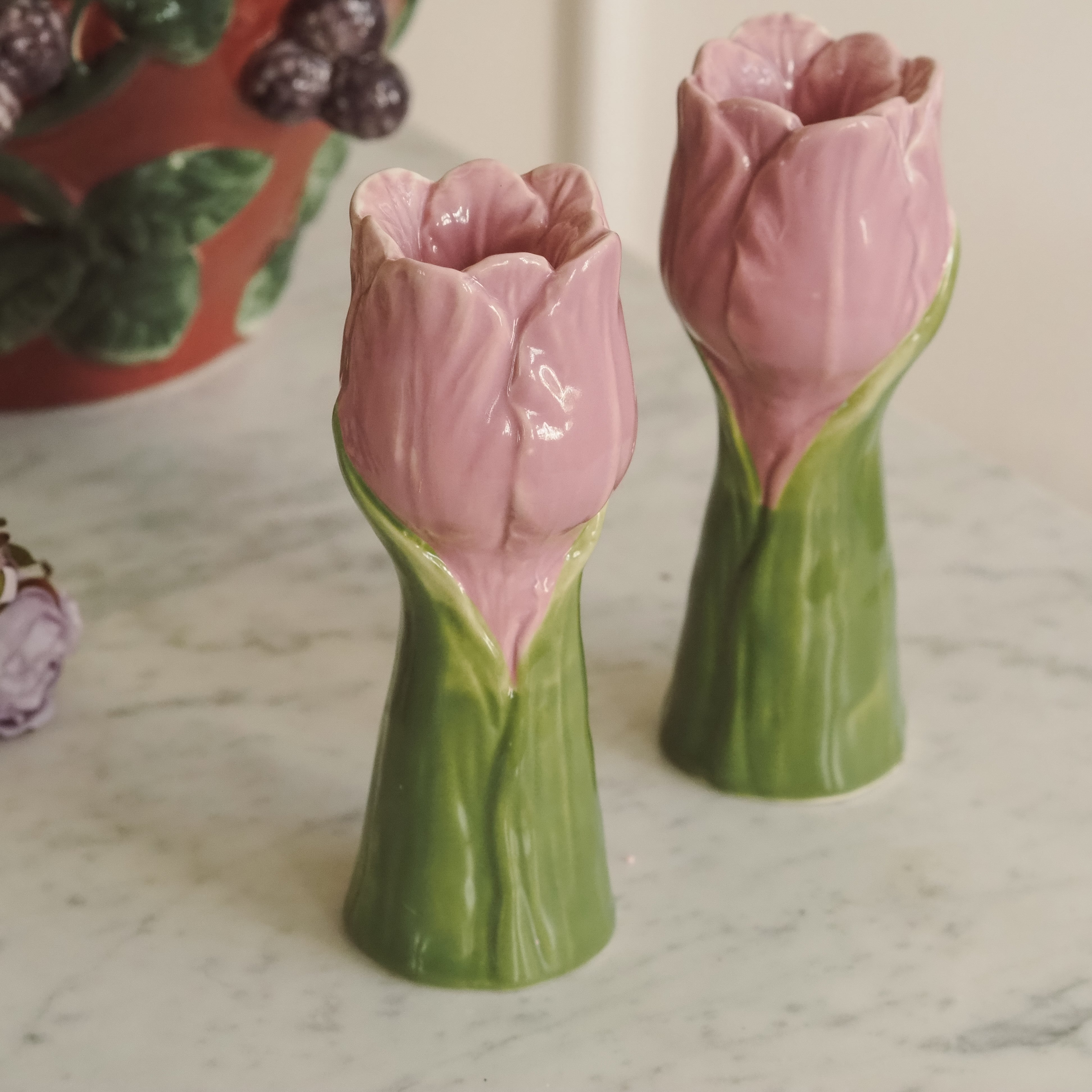 Kerzenhalter Set · Tulpenform / florales Keramikobjekt