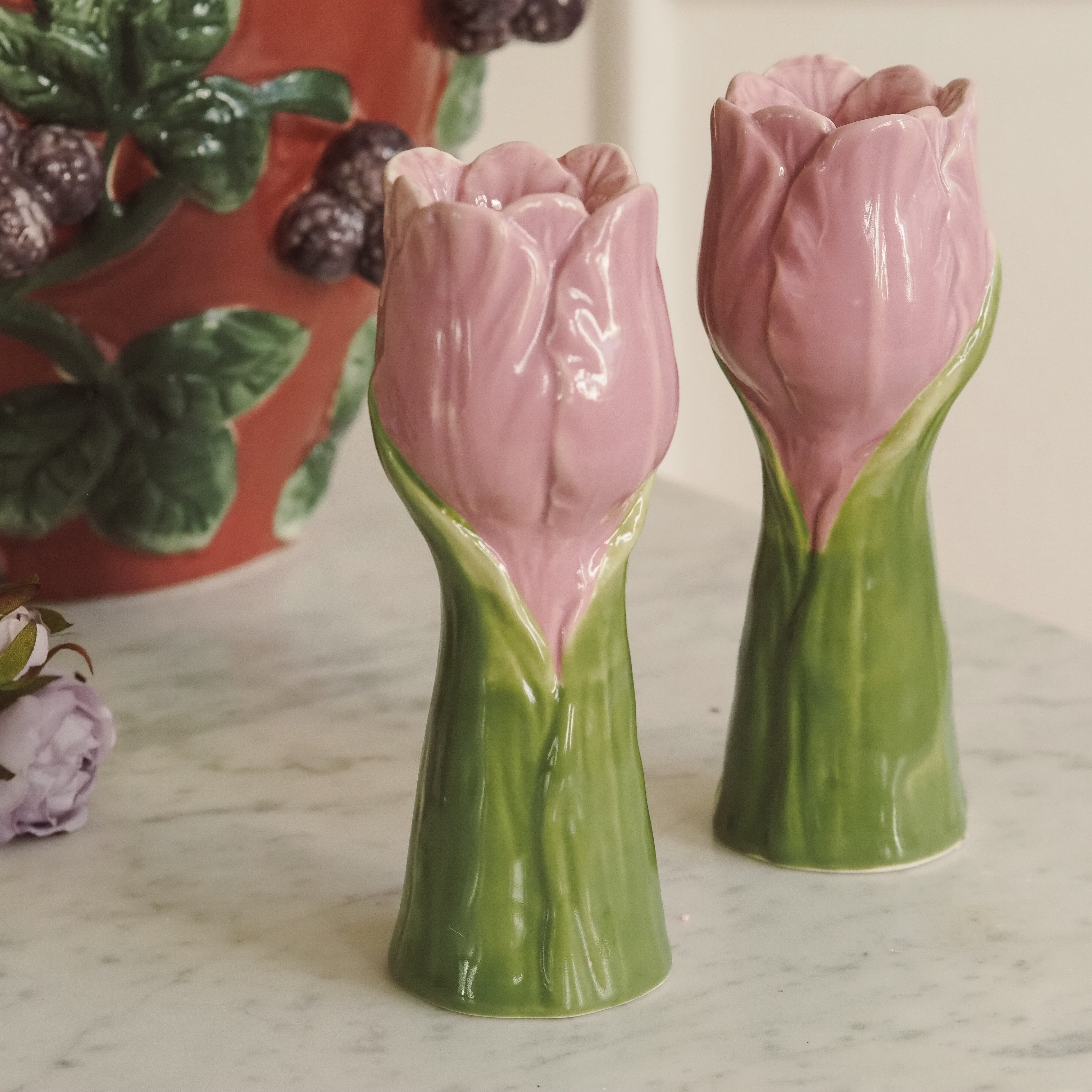 Kerzenhalter Set · Tulpenform / florales Keramikobjekt