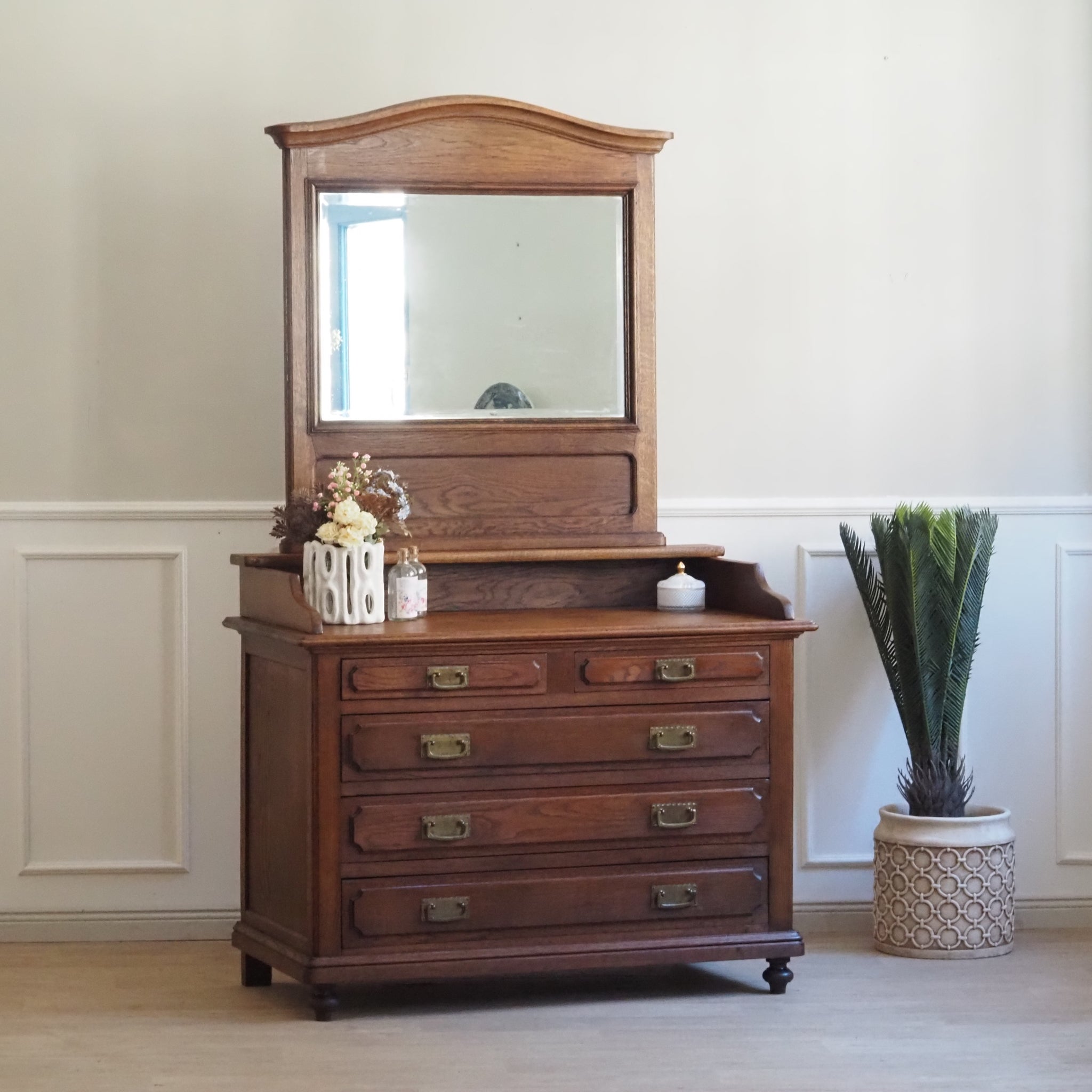 Antike Kommode mit Spiegelaufsatz um 1900 - Gründerzeit Spiegelkommode Eiche